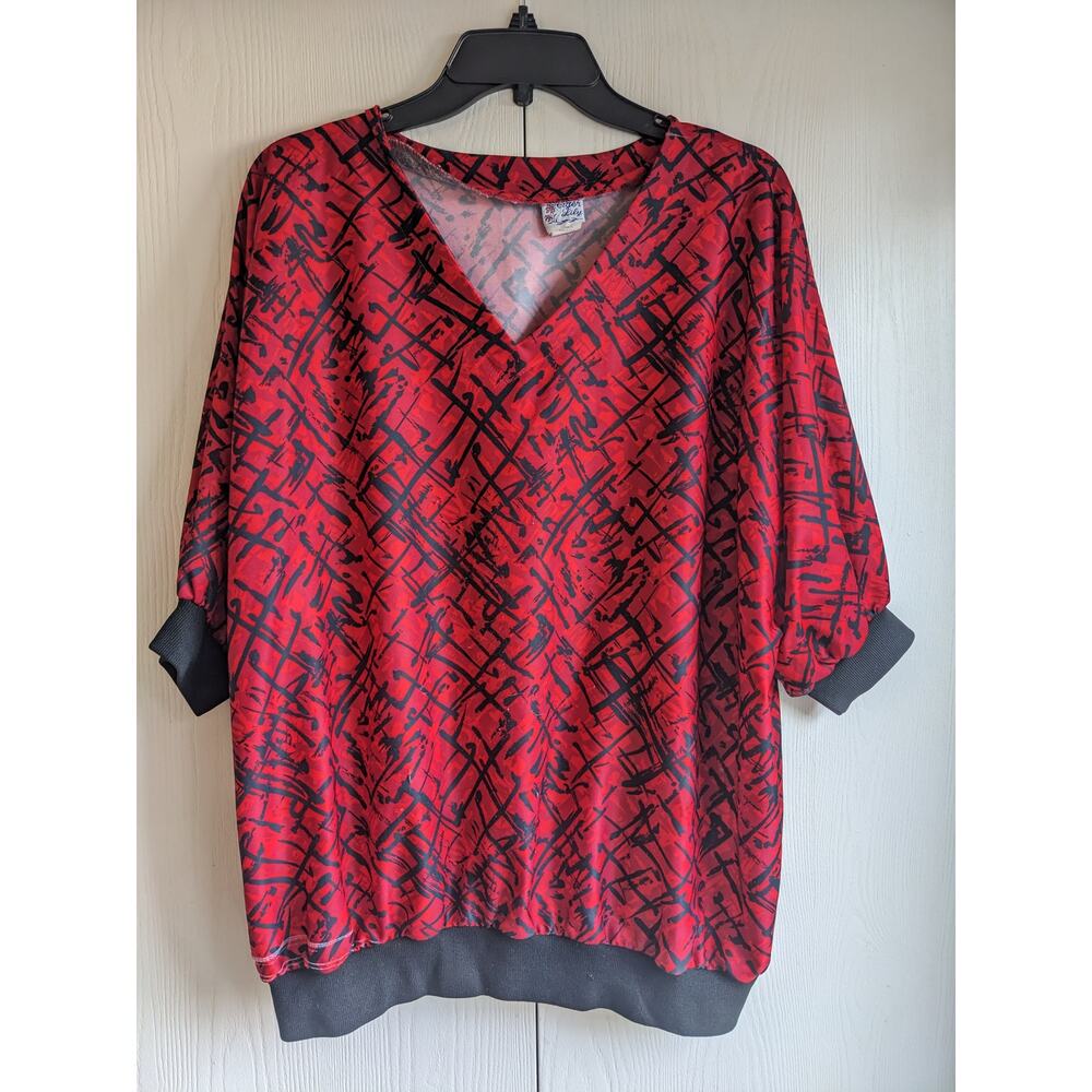 Tiger Lily Women's 1/2 Sleeve V-neck Red Black Printed Polyester Top Size 24W